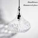 Glass Large Pendant Lights for Kitchen Island Blown Glass Pendant Light Clear Hammered Shade Hanging Ceiling Lights with Black Finish for for Kitchen Island, Sink, Hallway, Living Room 11 inch