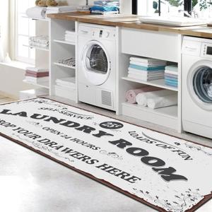 Zoke Laundry Room Rug Runner Stylish Non-Slip Laundry Room Mat 20"x59", Versatile, Waterproof Runner for Laundry, Kitchen, and Bathroom, Mudroom Decor and Farmhouse Charm (A1-white)