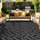 OPPODREAM Outdoor Rug 8x10 Patio Waterproof, Large Outdoor Plastic Straw Rug, Reversible Out Door Carpet for Camping, Deck, Rv, 8 x 10 Area Carpet for Balcony, Porch, Backyard, Black and Grey