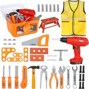 Kids Tool Set, 45 PCS Pretend Play Toddler Tool Kit with Tool Box & Electronic Toy Drill, Construction Tools Set Gift for Boys Girls Ages 3,4,5,6,7,8 Years Old