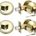 MECCANIXITY Keyed Alike Single Cylinder Deadbolt Door Lock Round Entry Front Door Handle Sets for Door Thickness 1.2-2 Inch (Gold Tone, Pack of 2)