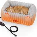 Heated Cat Bed Indoor, Pet Bed with 6 Temperature & 5 Timer Settings, Fluffy Cat Couch with Removable Machine-Washable Cover for Dogs Kitten Puppy in Winter, UL & FCC Certified, Small, Grey (S-22"x14")