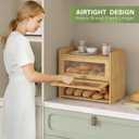 JANSNIMEN Large Bread Box for Kitchen Countertop Wooden Double Layer Breadbox Organizer with Window Vintage Farmhouse Bread Storage Container for Homemade Bread (Natural Bamboo)