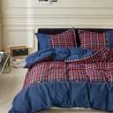 Simple&Opulence 100% Cotton Buffalo Check Plaid Printed Duvet Cover Set, 3 Pieces Bedding Set Including 1 Comforter Cover and 2 Pillow Shams, Soft and Comfortable (King,Red)