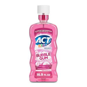 ACT Kids Anticavity Fluoride Mouthwash, Sugar & Alcohol Free Mouth Rinse Strengthens Teeth, Bubble Gum Blowout, 16.9 fl. oz.