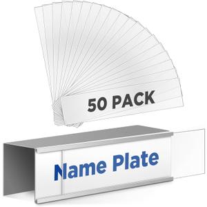 50 Pack Clear Plastic Nameplate Insert 8" x 2" Protective Desk Name Plate Inserts Covers for Wall Door Cubicle Nameplate Holder Surface Home Office Supplies (Not Include Name Tags)