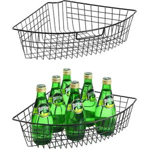 Leeden Lazy Susan Organizer Basket for 24" Diameter Turntable -Metal Organizing Storage Bins (2 Packs) - Black Kitchen Cabinet Storage Organizer - 1/4 Wedge Can Organizer