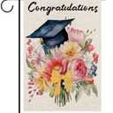 Congrats Grad Garden Flag Graduation Cap Burlap Vertical Double Sided 12.5 x 18 Inch Celebrate Decor for Graduation Schoolyard Farmhouse Outdoor Lawn Party
