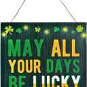 Multicolor "May All Your Days Be Lucky" Light-Up Hanging Sign - 12" x 12" (1 Pc.) - Durable MDF, Festivities Design - Perfect for St. Patrick's Day