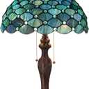 ZJART Tiffany Table Lamp Stained Glass Lamp 16X16X24 Inch Antique Standing Reading Light Living Room Office Bedroom (Sea Blue Pearl)