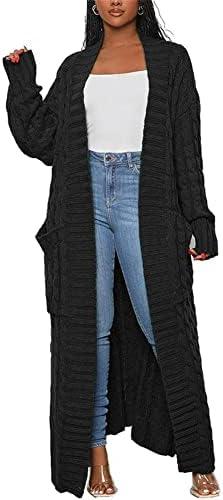 Long Sweaters for Women Cardigan Open Front Long Sleeve Plus Size Chunky Cable Knit Duster Cardigans with Pockets Winter Coat, M\L
