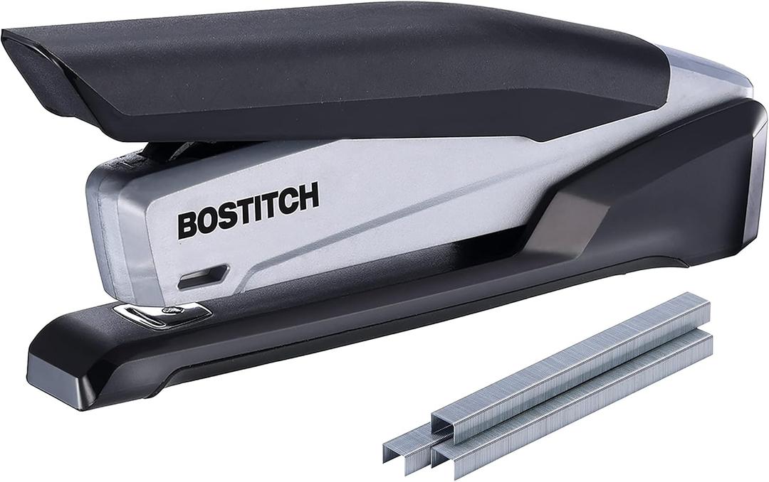 Bostitch Office InPower Desktop Eco-Friendly Stapler, One-Finger Technology, Jam-Free, Includes 210 Staples, Black (1100) (Gray)