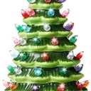 Joiedomi 15" Tabletop Prelit Ceramic Christmas Tree with 70 Multicolor Lights, Hand-Painted Ceramic Tabletop Christmas Tree with Extra Clear Top Star for Xmas Holiday Indoor Decorations (Green)