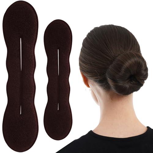 YANGWRshop 2 Pcs Hair Bun Maker for Women, Non-Slip Bun Updo Curler, Sponge Hair Bun Shaper, Hair Styling Accessories for Long Thin Straight Wavy Hair (Brown)