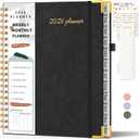 4 x 2026 Planner, Weekly and Monthly Calendar Planner from January 2026 - December 2026, 8.5" x 11" Hardcover Leather Hourly Appointment Book with Tabs, Spiral Daily Planners for College School Work Home, Black