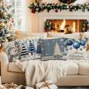 BEWQ Blue Chritstmas Pillow Covers 18X18 inch Set of 4, Chritstmas Tree Snowman Outdoor Throw Pillow Cases Decorative Cushion Covers for Home Couch Sofa Car Winter Decor