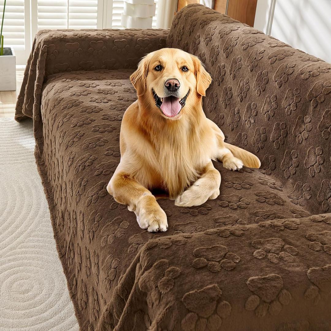 Faux Fur Couch Cover for Dogs Washable,Fuzzy Pet Couch Covers for Sofa,L Shaped Sofa Cover,Thick Soft Cover Non-Slip Couch Cover Furniture Protector Pet Friendly (Brown, 71 * 150)