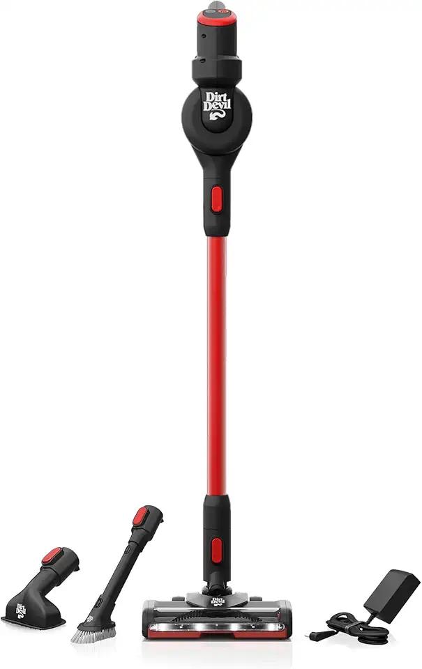 Dirt Devil Self-Standing Cordless Stick Vacuum Cleaner with Included Tools, for Carpet and Hard Floors, Lightweight Design, Powerful Suction, LED Headlights, BD57000V, Black
