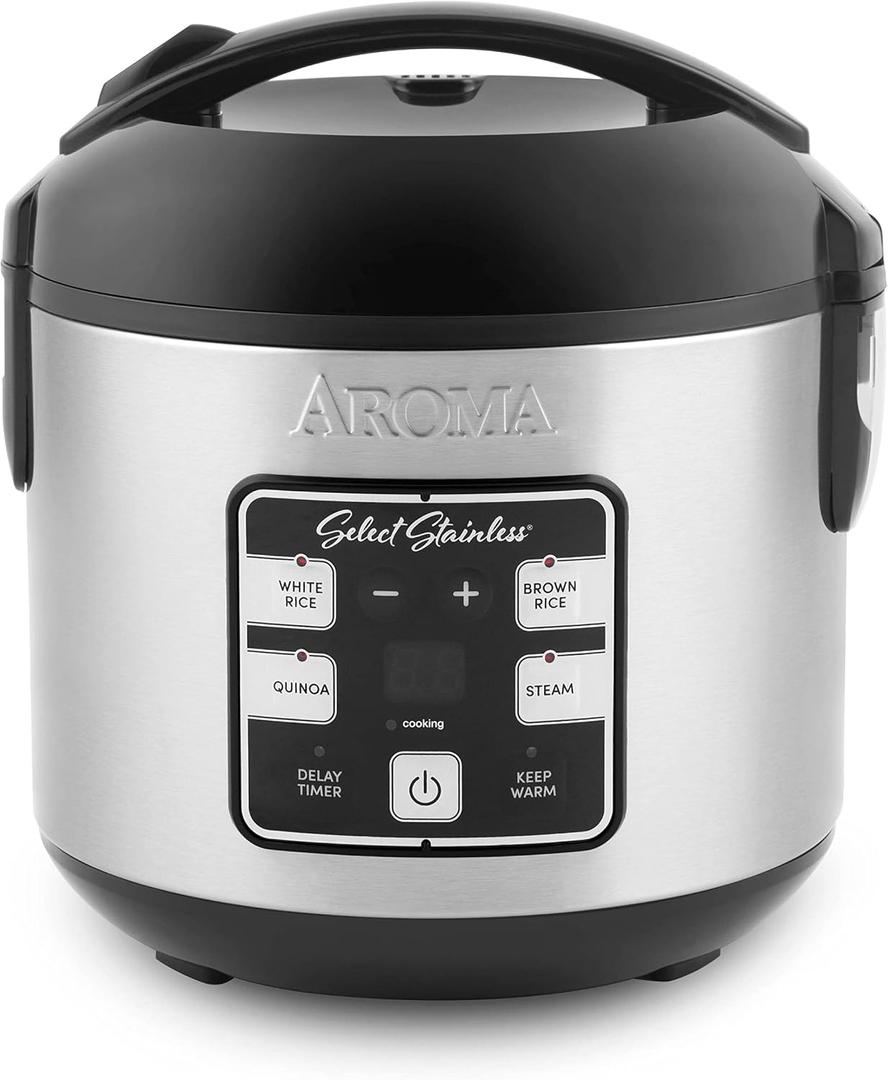 AROMA Select Stainless Rice Cooker, 4-Cup (Uncooked) / 8-Cup (Cooked), 2 Qt, Stainless Steel Inner Pot, Multicooker, Steamer, Stainless Steel, ARC-914SBDS