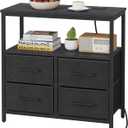 TUTOTAK Large Night Stand with Charging Station, Nightstand with USB and Type-C Port, Bedside Table with Cloth Drawers, End Table for Livingroom, Bedroom, Black TB01BK081, 1 PC-Large