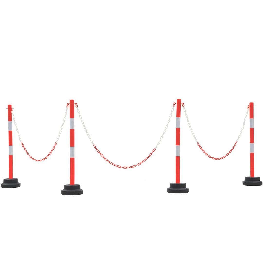 4 Pack 34 Inches Traffic Delineator Post Cones, Portable Orange Safety Driveway Barrier with Weighted Rubber Base, Reflective Collars, 5 FT Plastic Chain for Road Safety,Parking Lot