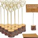 20 Pcs Rustic Wood Place Card Holders and 30 Pcs Kraft Place Cards, Wooden Table Number Holder Stand Photo Picture Note Clip Holders for Wedding Party Name Sign(Gold Heart Wire)