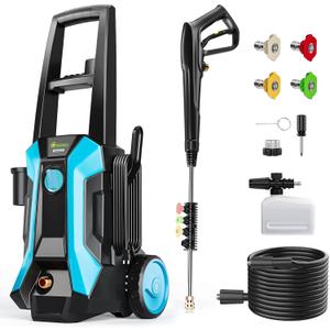 GREENER Electric Pressure Washer 4500 PSI, 4 Quick Nozzles, 2.4GPM, 23FT Outlet Hose, 16FT Power Cord, Power Washer Electric Powered with Soap Cannon for Car, House, Driveway, Patio Cleaning-Blue