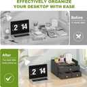 Bamboo Desk Organizer with Drawers Wooden Desktop Storage Drawers for Bills Office Supplies Kitchen Utensils Organizing Tool for Home Classroom Organization No Assembly (Black, 3 Drawers)