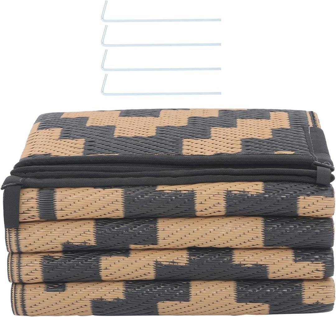 6x9FT Black Brown Outdoor Carpet, Large Camping Mat, Reversible Plastic Woven Lawn Mats Suitable for Patios, Decks, Benches, Picnics, and Other Outside Spaces 6x9FT Black Brown Outdoor Carpet, Large Camping Mat, Reversible Plastic Woven Lawn Mats Suitable for Patios, Decks, Benches, Picnics, and Other Outside Spaces