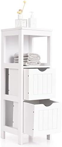 GLACER Floor Storage Cabinet, Freestanding Wooden Bathroom Cabinet with Two Removable Drawers, Ideal for Bathroom, Living Room, Bedroom or Baby’s Room, 12 x 12 x 35 inches (White)