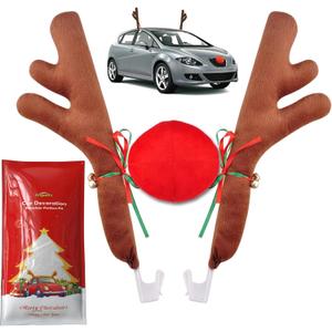 Car Reindeer Antlers & Nose Christmas Costume Auto Decoration, Rudolph Reindeer Jingle Bell Added to Holiday Spirit by Angooni (15.5 inch)