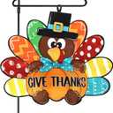 Thanksgiving Garden Flag Outdoor Decorations Turkey Yard Flag for Outside Double-Sided Printed, Large Fall Give Thanks Thankful Autumn House Banner Holiday Seasonal Decoration Pumpkin Maple Leaf (Blue Bow)