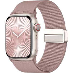 Stretchy Band with Magnetic Clasp Compatible for Apple Watch Bands Women Men 38mm 40mm 41mm 42mm 44mm 45mm 46mm 49mm, Nylon Sport Solo Loop for iWatch Series 11/10/9/8/7/6/SE/5/4/Ultra 3 2 1 (Nude Pink)