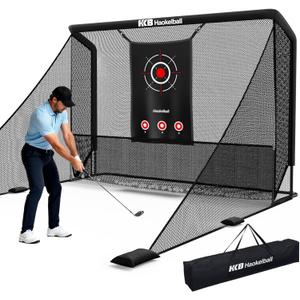 Haokelball Golf Practice Hitting Net for Driving Real Balls, 10x8ft Heavy Duty Netting for Indoor Outdoor with Side Barriers, Ball Return & Collection System, Silent Impact Target and Carry Bag