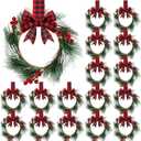 Crowye 18 Pcs Small Mini Christmas Cabinets Wreaths for Kitchen with Ribbon 10'' Hanging Artificial Green Leaves Decor Berry for Window Front Door Kitchen Wall Decor (Red and Black)