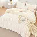 ANGIYUIN 3 Pieces Cream Fluffy Girls Duvet Cover Set Twin Beige Faux Fur Stripe Comforter Cover Luxury Fuzzy Bedding Cover Set for Kids Teens 1 Duvet Cover with 2 Pillowcases(Cream Twin)