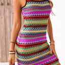 PRETTYGARDEN Womens 2026 Summer Mini Dresses Square Neck Sleeveless Tank Bodycon Striped Boho Sundress Beach Vacation Outfits (XXL)