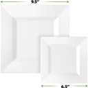 SETUP 100-Piece White Square Plastic Dinnerware Set 50 9.5" Dinner & 50 6.5" Salad Plates Heavy-Duty Disposable for Weddings, Catering, Parties, 100 Count