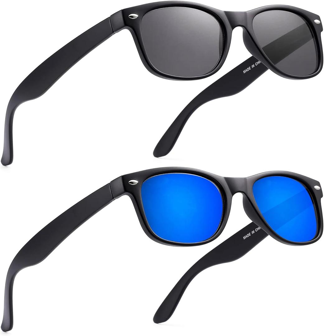 2 Pack Reader Sunglasses for Men Women Classic Rectangle Reading Glasses Outdoor Full Lenses Magnifying Eyewear UV Protection Black/Blue+1.25