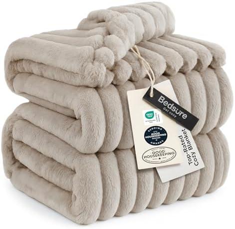 Bedsure GentleSoft Light Brown Fleece Blanket for Couch - Cozy Soft Blankets for Women, Cute Small Throws for Girls, 90x90 Inches
