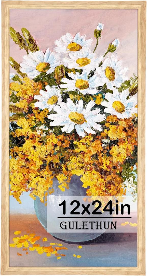 GULETHUN 12x24 Picture Frame, Natural Wood Poster Frame, Home Decor Natural Gallery Frames, Horizontal or Vertical Format, Sturdy, Plexiglass, Large Wall Decor, for Photos, Artworks, Posters, 12x24in