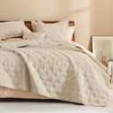 Litanika Queen Quilt Bedding Set, Oatmeal Summer Lightweight Soft Comforter Bedspreads & Coverlets, Boho Farmhouse Bedding Cover Bed Decor All Season, 3 Pieces (1 Quilt, 2 Pillowcases)