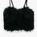 Women\'s Feather Trim Cami Top, Built-in Bra, Furry Bustier, Slim Fit, M