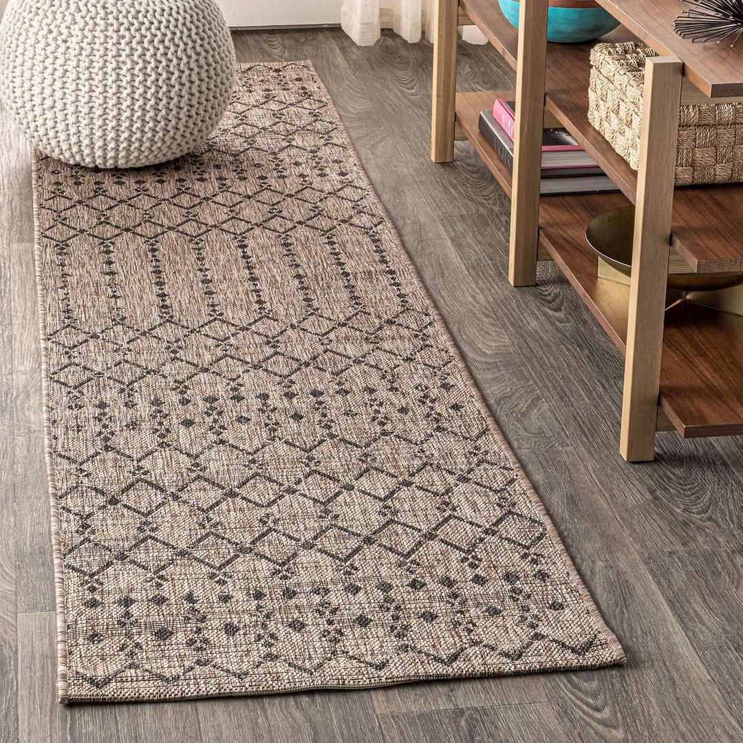 JONATHAN Y Moroccan Geometric Indoor Outdoor Runner Rug 2X10 Natural/Black, Ourika Textured Weave for Backyard, Patio, Porch, Easy-Cleaning, High Traffic, Pet-Friendly, Non-Shedding (SMB108D-210)