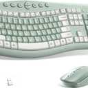 Wireless Keyboard and Mouse Combo,2.4G Full Size Ergonomic Curved Silent Keyboard with Fn Multimedia Keys for Office and Home, 3-DPI Quiet Mouse for Windows,Mac OS Desktop/Laptop/PC(Avocado Green-A)