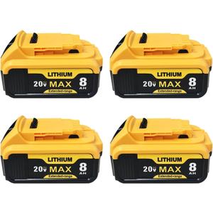 4-Pack Upgraded 8000mAh Replace for Dewalt 20v Max Battery Compatible with DCB200 DCB201 DCB203 DCB207 DCB206 Apply to Dewalt Cordless Power Tools and Chargers