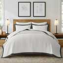 EVERGRACE Cotton Border Frame Tack-Stitch Quilt Bedding Set King Size, Coastal Oversized 3 Pieces Lightweight Bedspread Coverlet for All Season, with 2 Matching Shams, Washed Black (KING/CAL KING (108" x 96"))