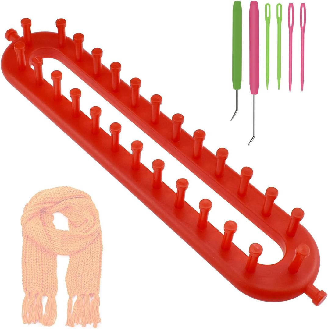 SATUY Rectangle Knitting Looms, Long Knitting Loom Set, 26cm Red Scarf Loom with Crochet Hook and Needle for Scarf Sweater Shawl Blankets
