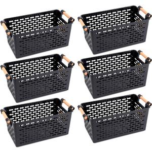 Yesland 6 Pack Plastic Storage Basket, Black Basket Organizer Bin with Handles for Home Office Closet, 6 x 12 x 5 Inches