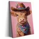 Cute Highland Cow Baby Canvas Wall Art Cowboy Baby Calf Pink Western Wall Decor Picture Trendy Preppy Aesthetic Poster Print Eclectic Funky Girly Bedroom Decoration 16x24in
